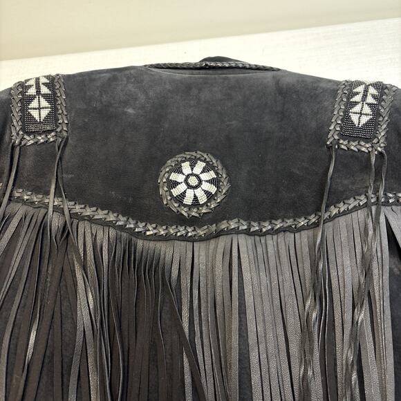 Echo Mountain Vintage Western Suede Fringe & Beaded Jacket Made in Mexico M40 - Picture 15 of 16